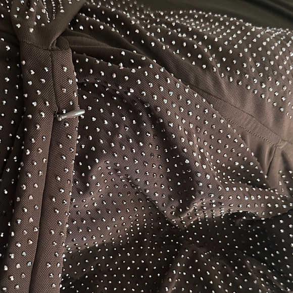 Embellished Brown Maxi Off-Shoulder Dress - Picture 6 of 7